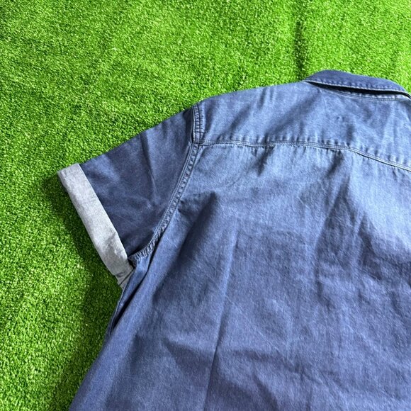 Calvin Klein Jeans Mens Short Sleeve Metal Snap Logo Casual Jeans Shirt Size M - Picture 14 of 15